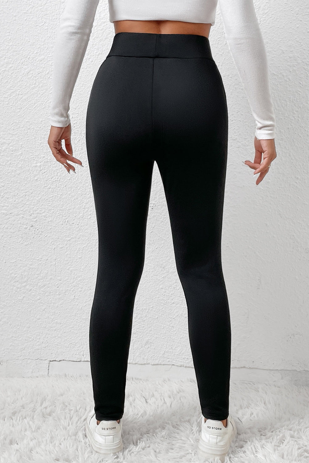 Black Fleece Lining Winter Thermal High Waist Leggings - MAD RUFFI