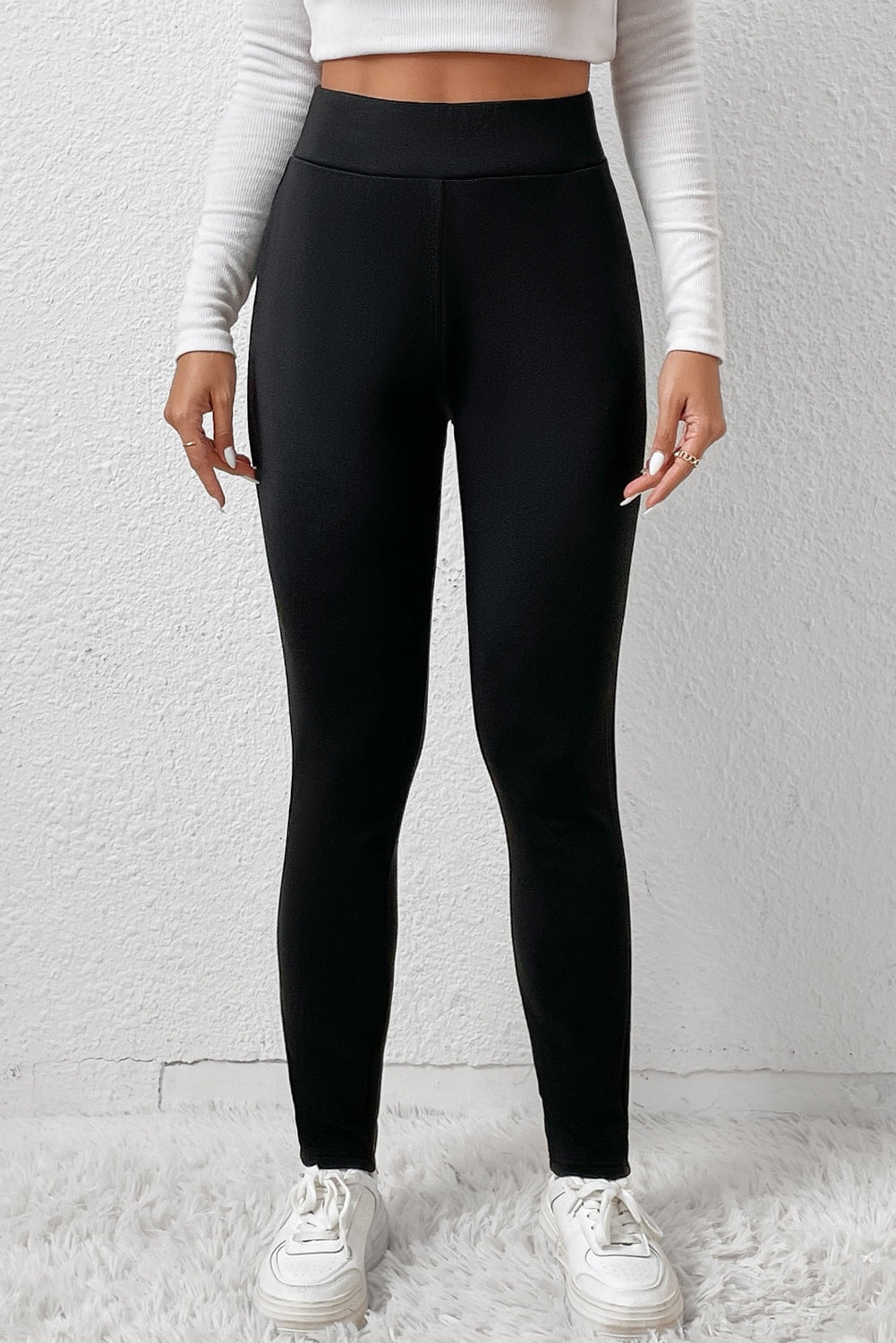 Black Fleece Lining Winter Thermal High Waist Leggings - MAD RUFFI