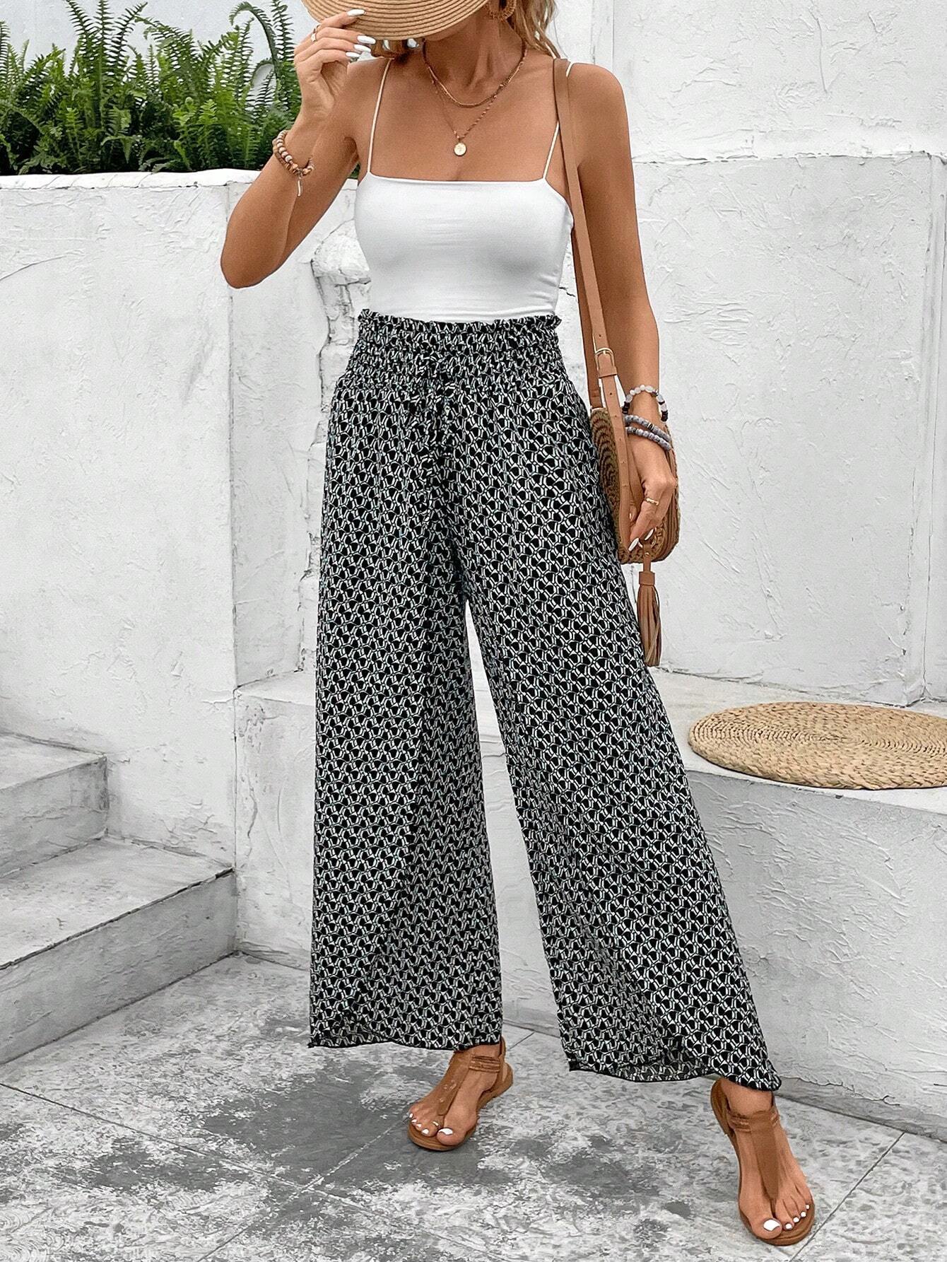 black floral shirred side slit wide leg pants - MAD RUFFI