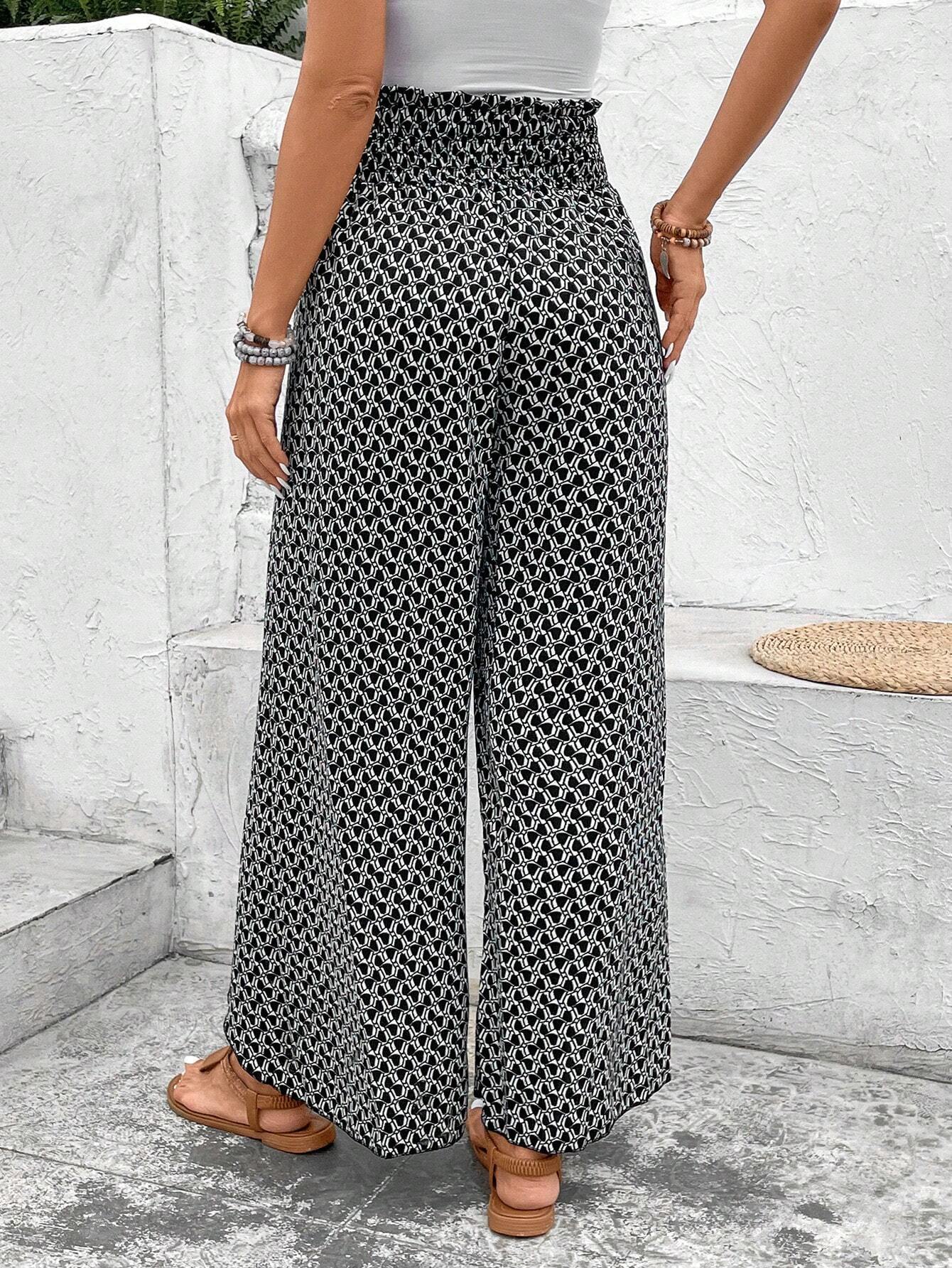 black floral shirred side slit wide leg pants - MAD RUFFI
