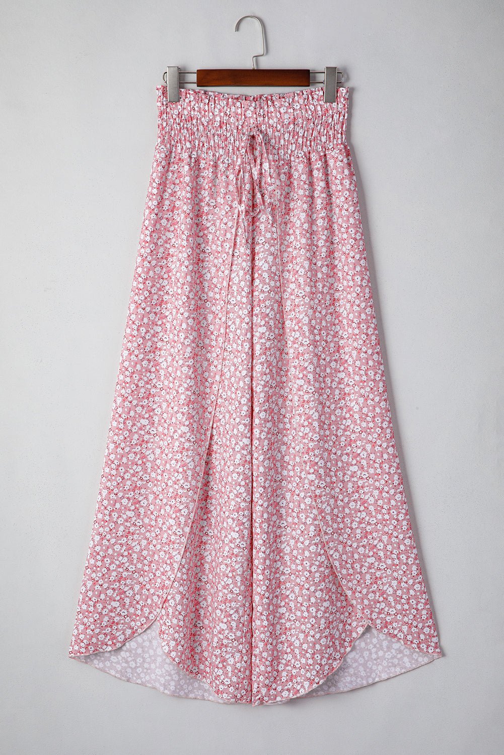 black floral shirred side slit wide leg pants - MAD RUFFI