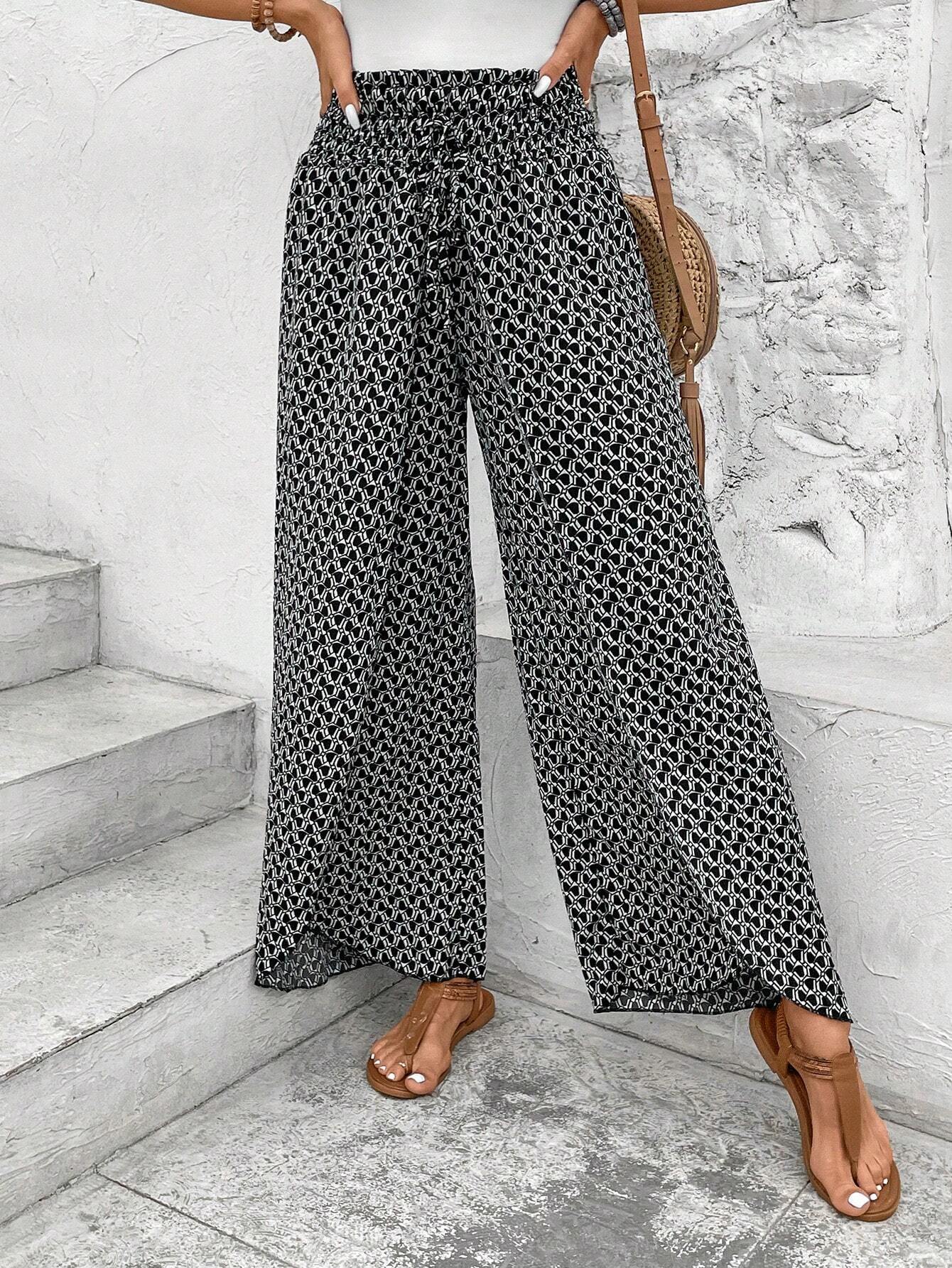 black floral shirred side slit wide leg pants - MAD RUFFI