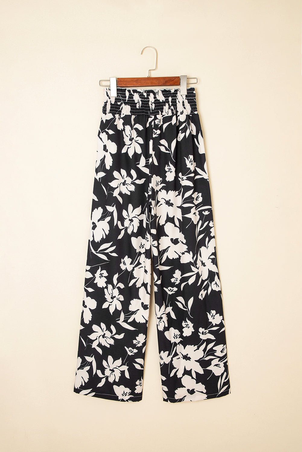 black floral smocked frill waist wide leg pants - MAD RUFFI