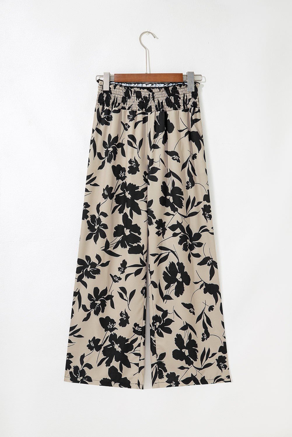 black floral smocked frill waist wide leg pants - MAD RUFFI
