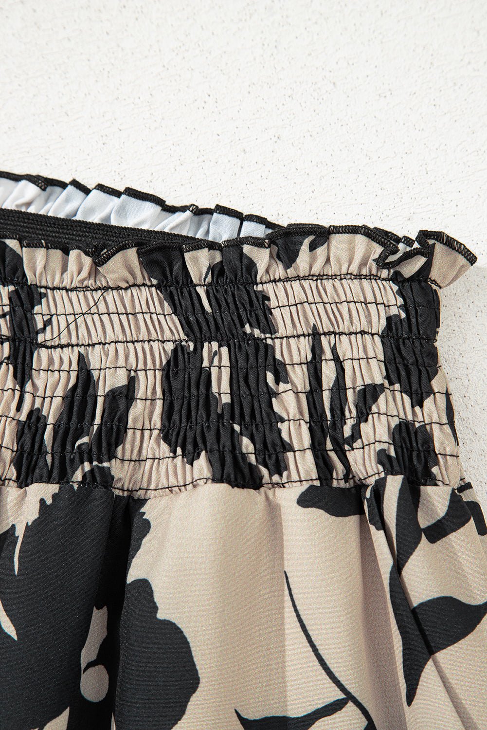 black floral smocked frill waist wide leg pants - MAD RUFFI