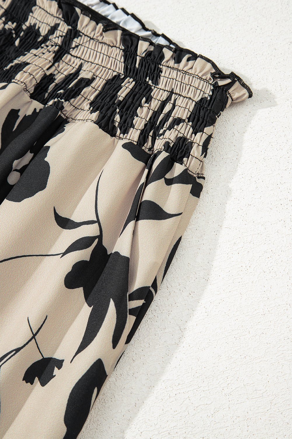 black floral smocked frill waist wide leg pants - MAD RUFFI