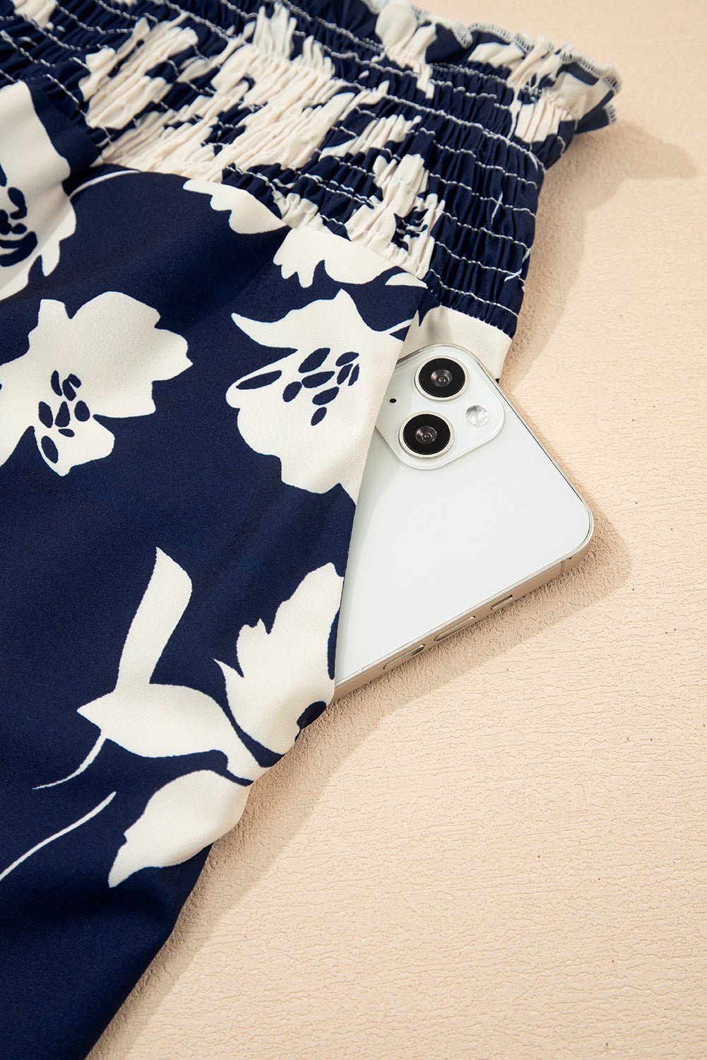 black floral smocked frill waist wide leg pants - MAD RUFFI