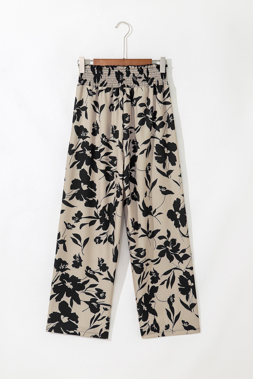 black floral smocked frill waist wide leg pants - MAD RUFFI