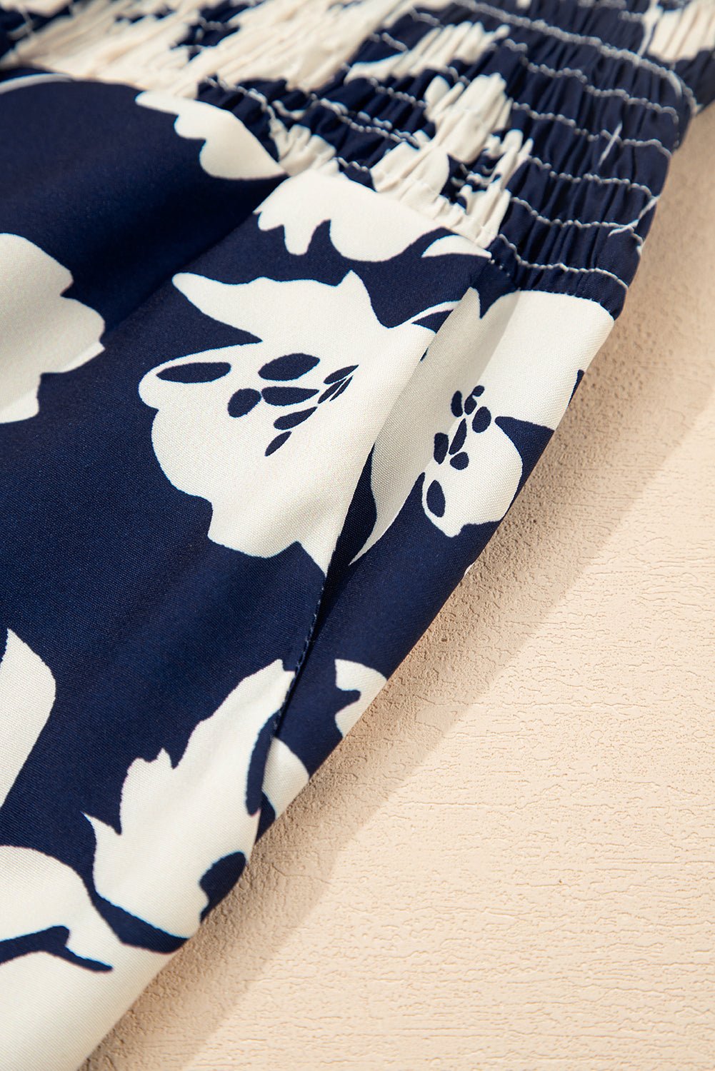 black floral smocked frill waist wide leg pants - MAD RUFFI