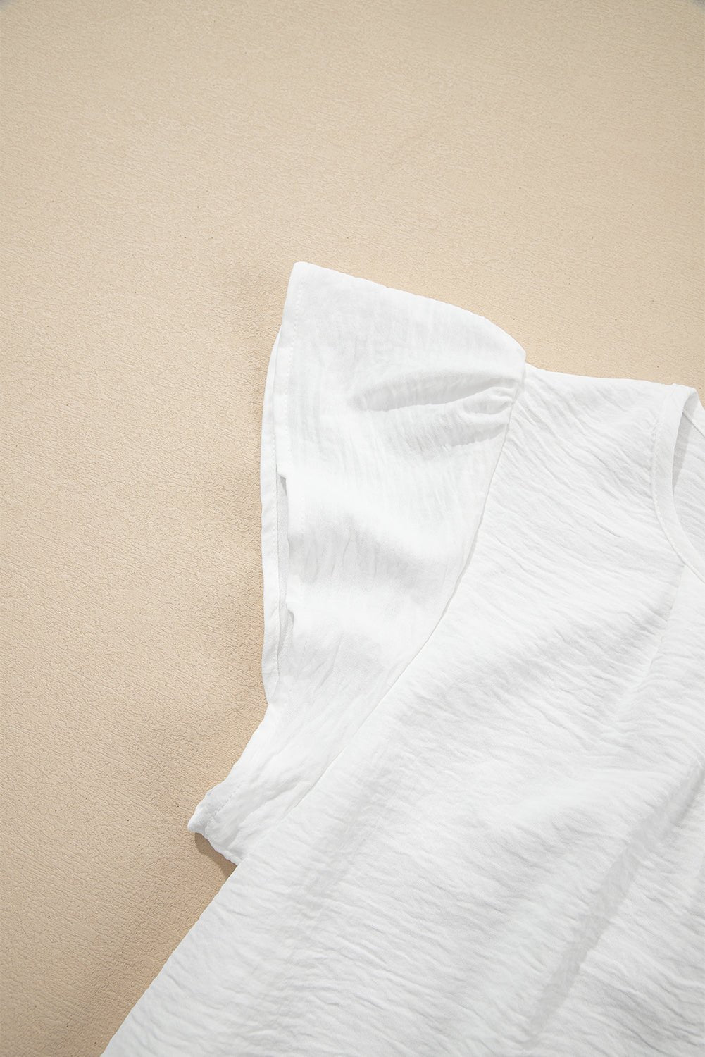 Black Flounce Sleeve Pleated Textured Blouse - MAD RUFFI