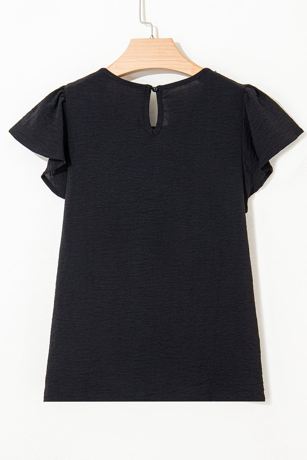 Black Flounce Sleeve Pleated Textured Blouse - MAD RUFFI