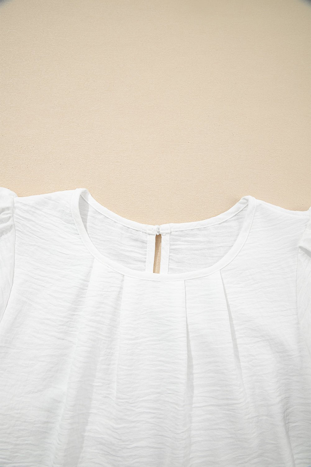 Black Flounce Sleeve Pleated Textured Blouse - MAD RUFFI