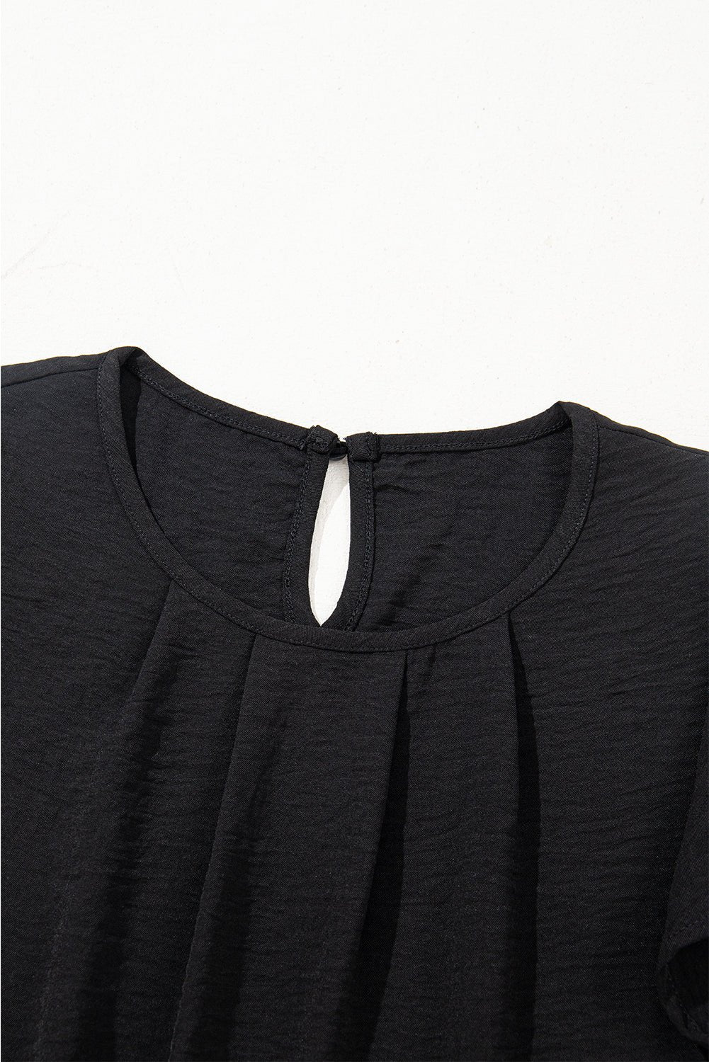 Black Flounce Sleeve Pleated Textured Blouse - MAD RUFFI