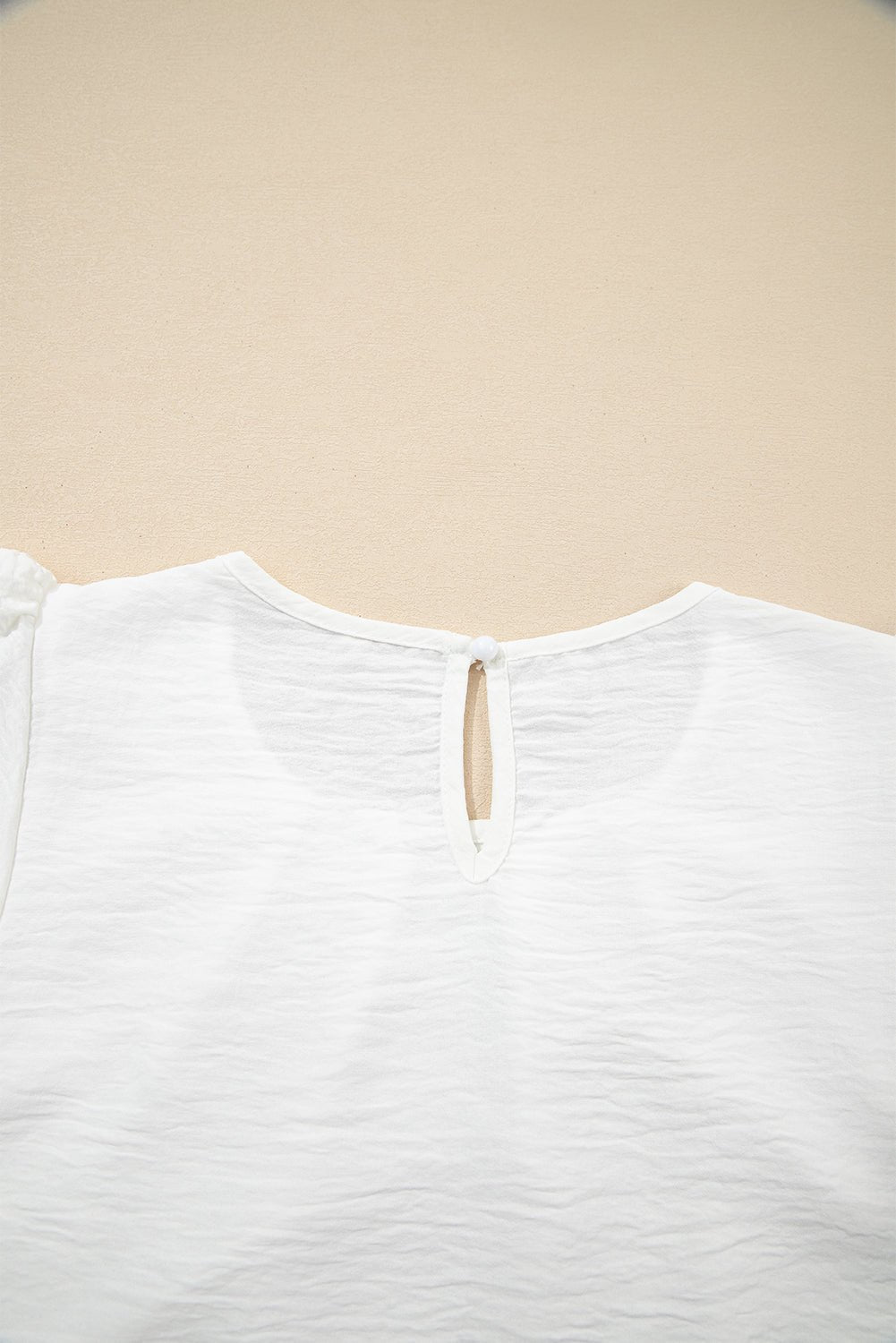 Black Flounce Sleeve Pleated Textured Blouse - MAD RUFFI