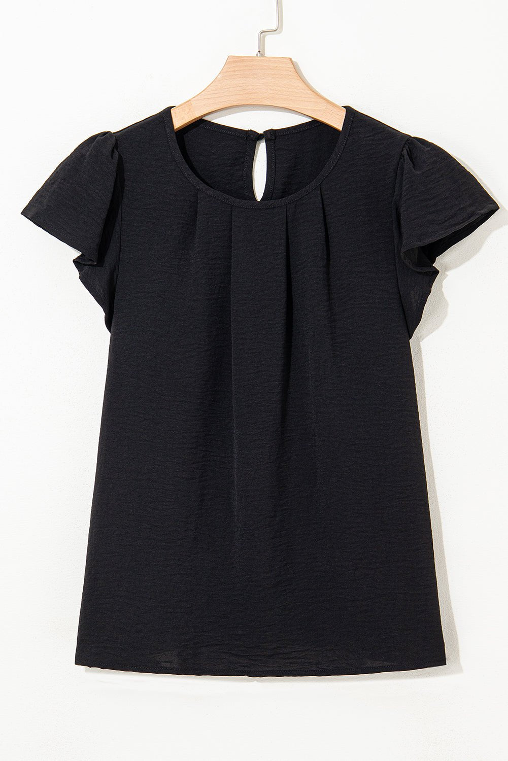 Black Flounce Sleeve Pleated Textured Blouse - MAD RUFFI