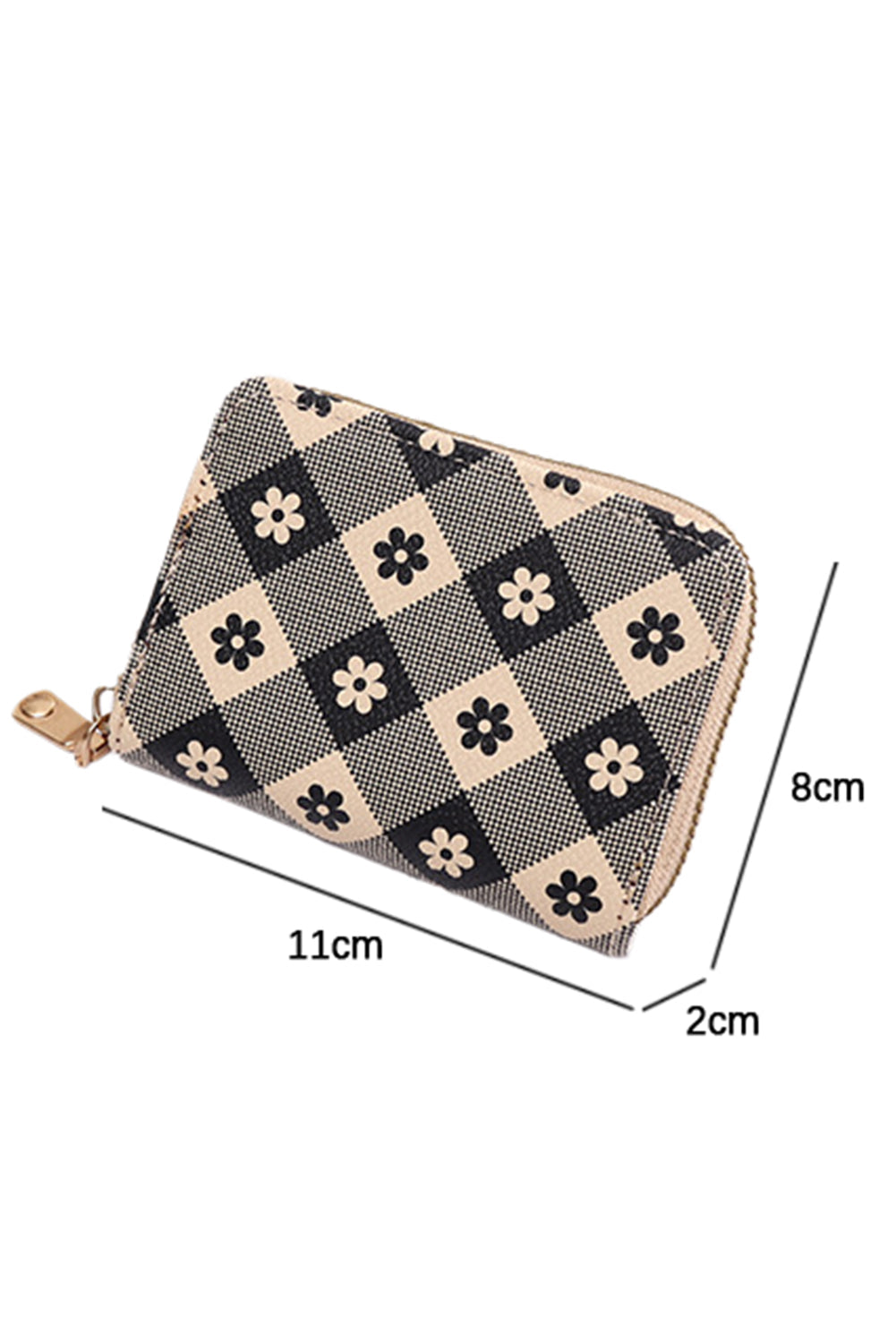 Black Flower Checkered PU Leather Wallet - Clutches & Evening Bags