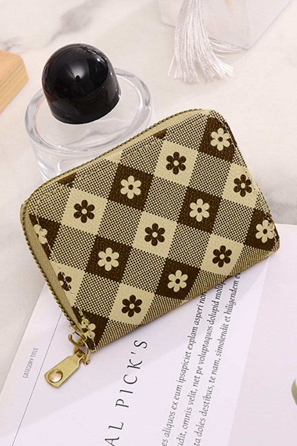 Black Flower Checkered PU Leather Wallet - Clutches & Evening Bags