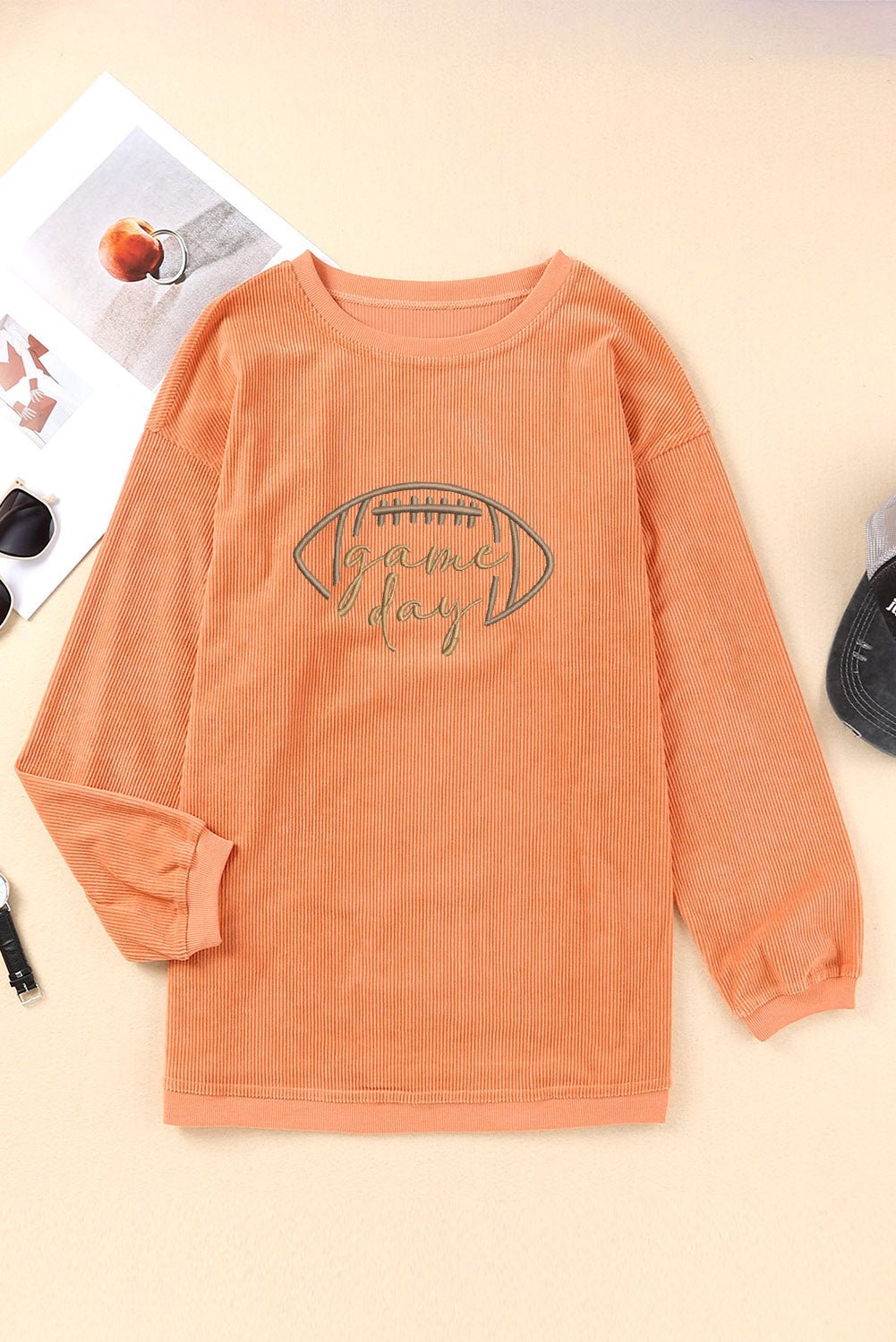 Black Football Graphic Drop Shoulder Game Day Corded Sweatshirt - MAD RUFFI