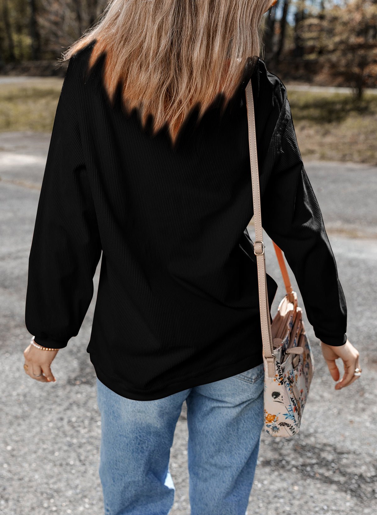 Black Football Graphic Drop Shoulder Game Day Corded Sweatshirt - MAD RUFFI