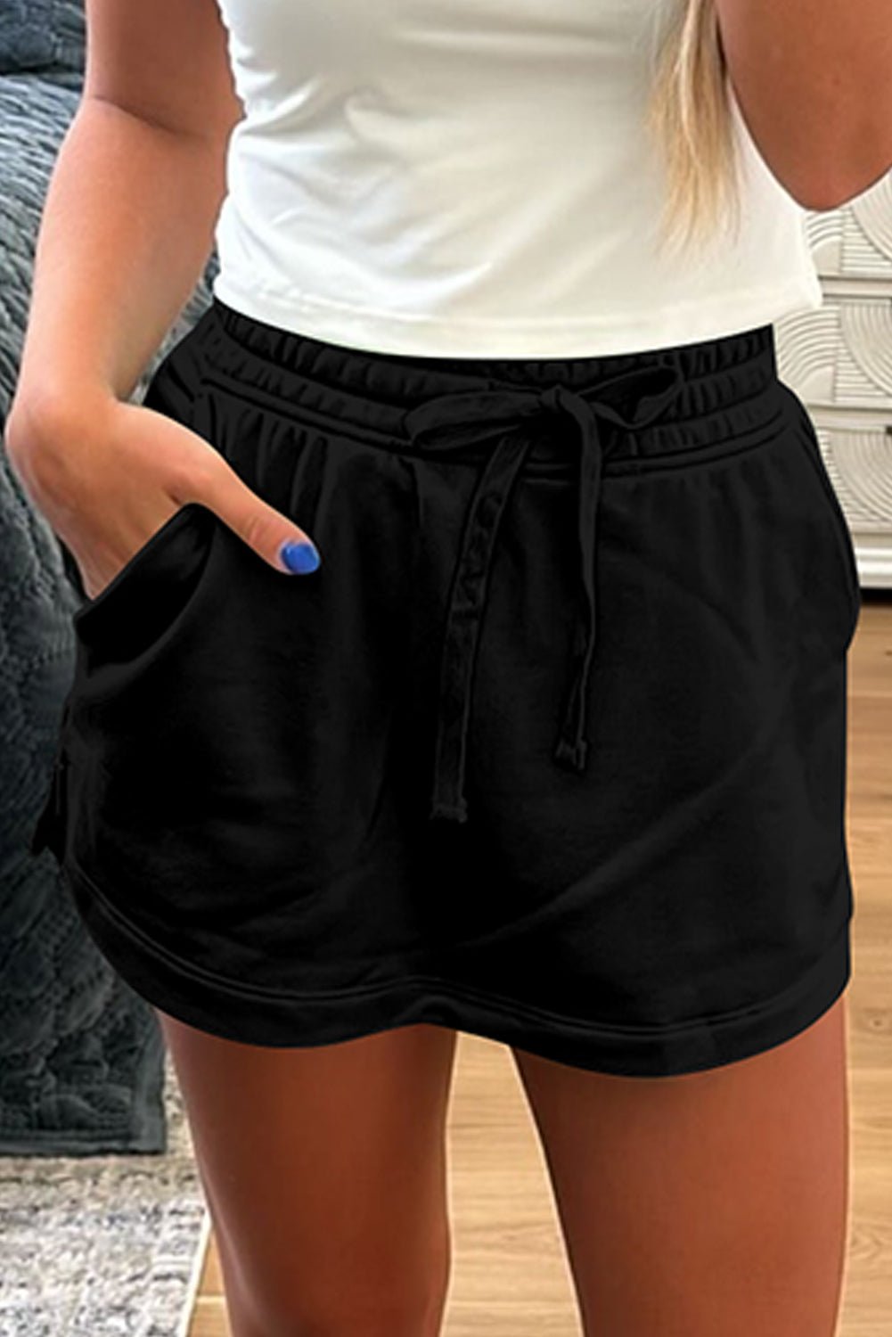 black french terry drawstring mini skort with pockets - MAD RUFFI