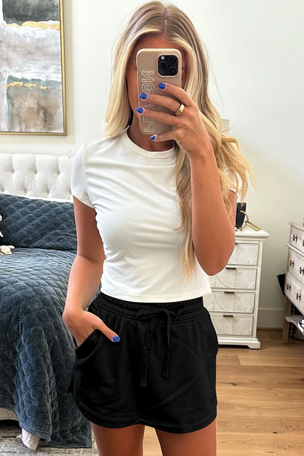 black french terry drawstring mini skort with pockets - MAD RUFFI