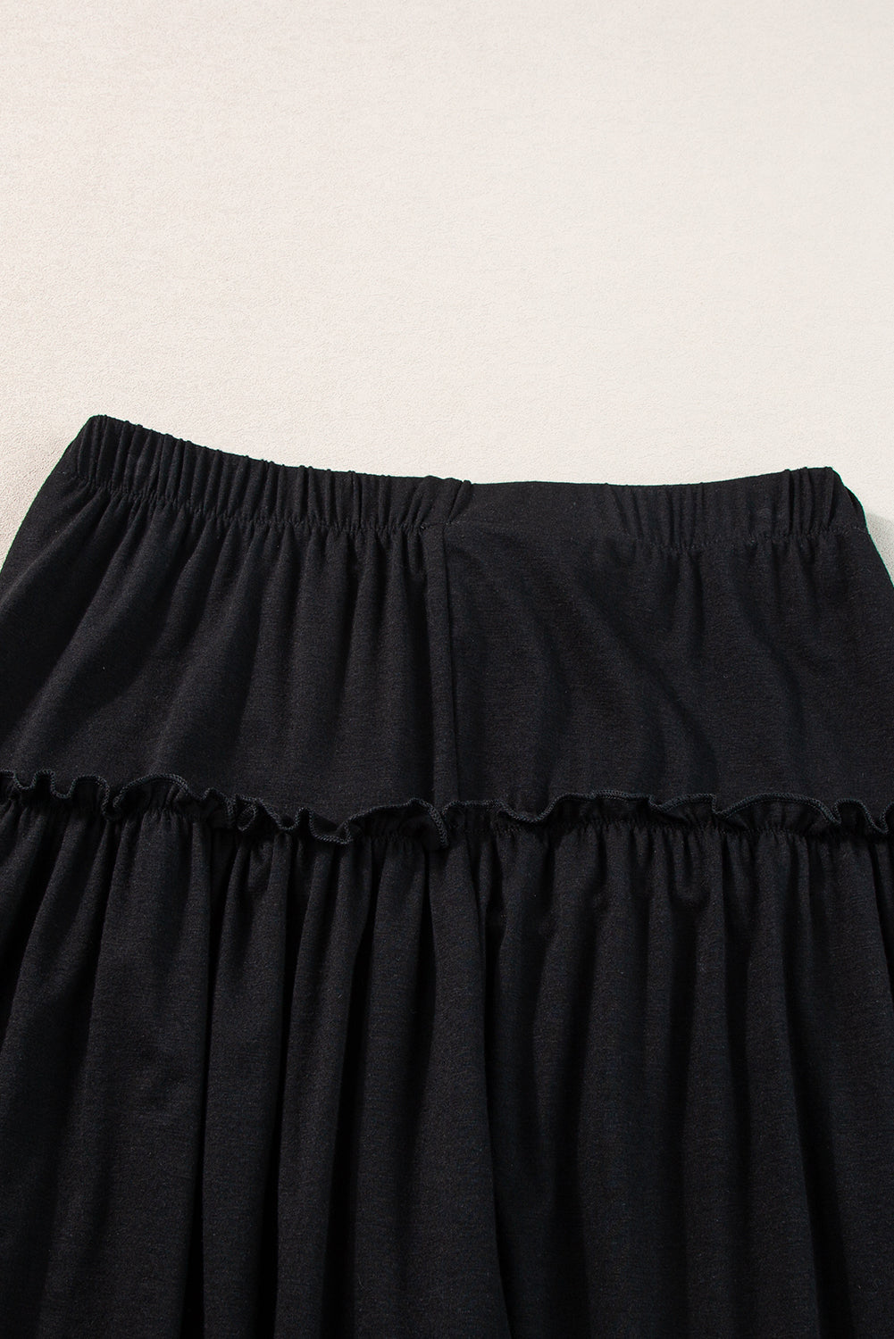 Black Frill Detail Drawstring High Waist Wide Leg Pants - MAD RUFFI