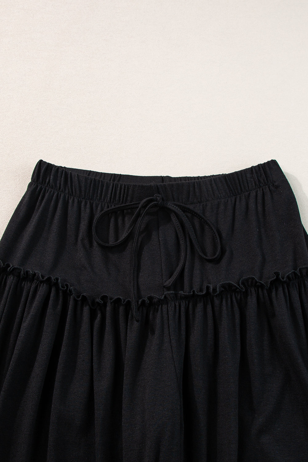 Black Frill Detail Drawstring High Waist Wide Leg Pants - MAD RUFFI