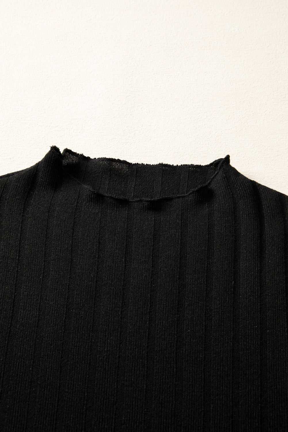 Black Frilled Neck Ribbed Knit Patchwork Long Sleeve Mini Dress - MAD RUFFI