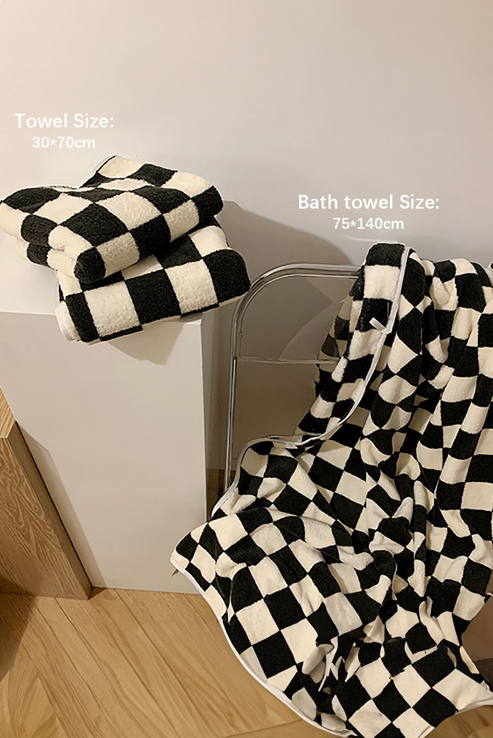 Black Fuzzy Checkerboard Bath Towel - MAD RUFFI