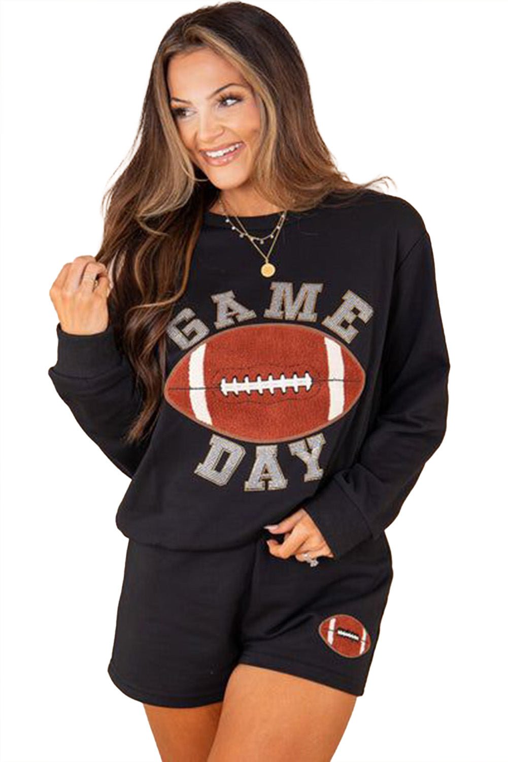 Black GAME DAY Football Graphic Pullover and Shorts Set - MAD RUFFI