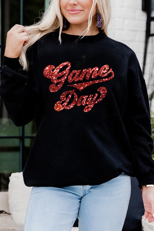 Black Game Day Graphic Pullover Sweatshirt - MAD RUFFI