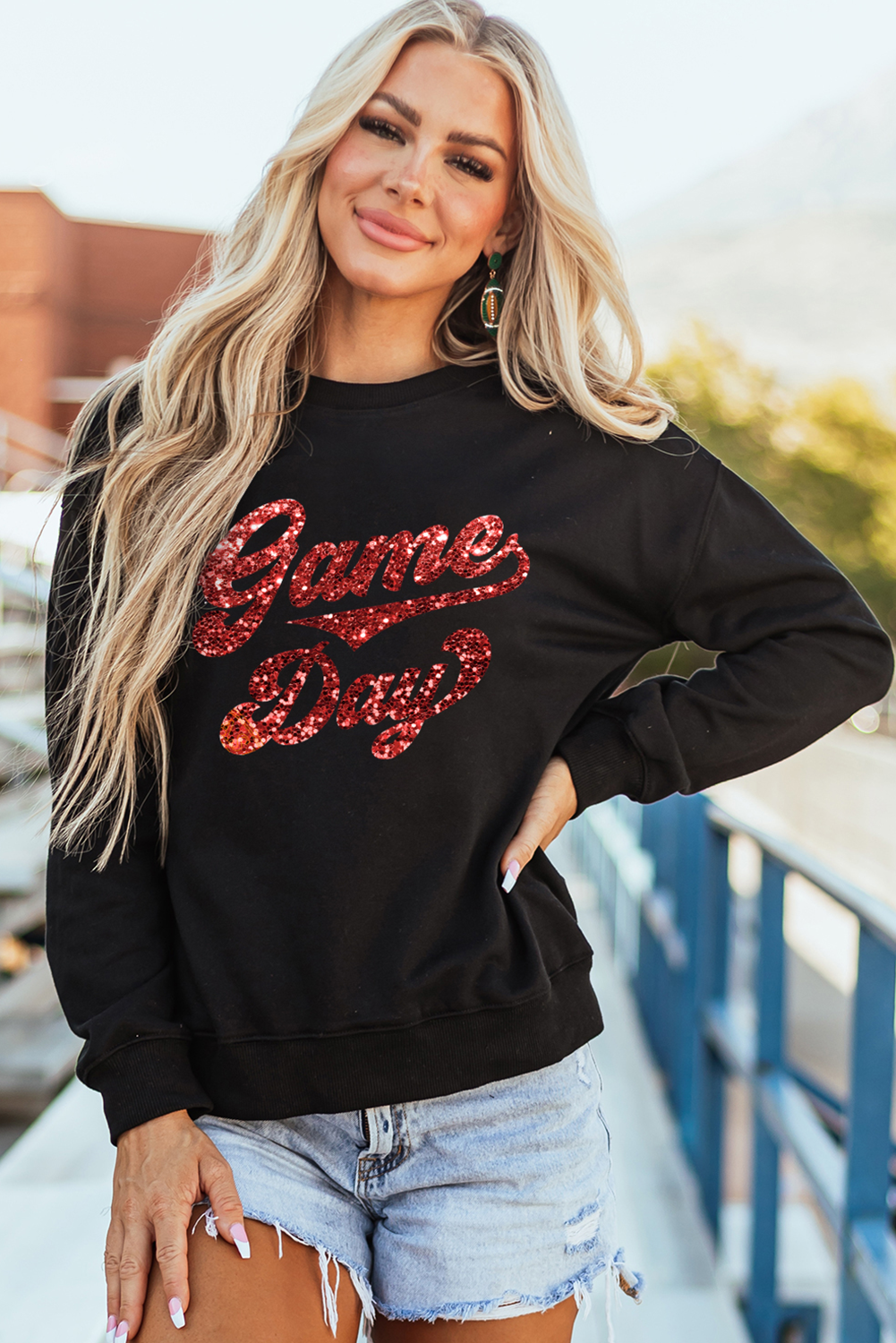 Black Game Day Graphic Pullover Sweatshirt - MAD RUFFI