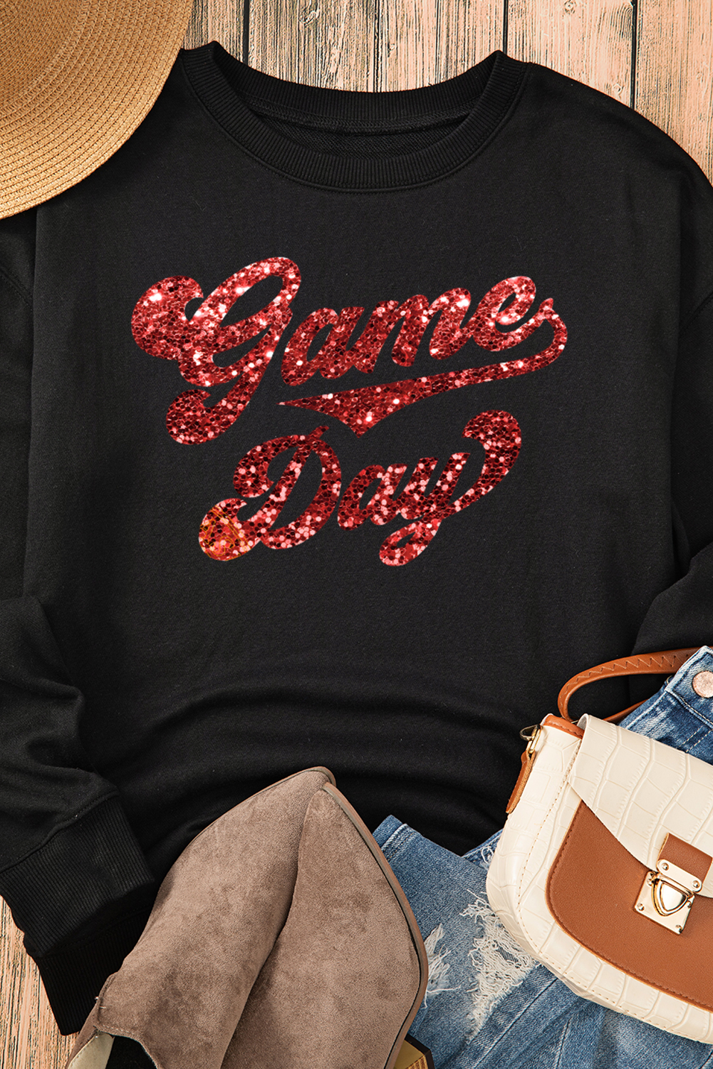 Black Game Day Graphic Pullover Sweatshirt - MAD RUFFI