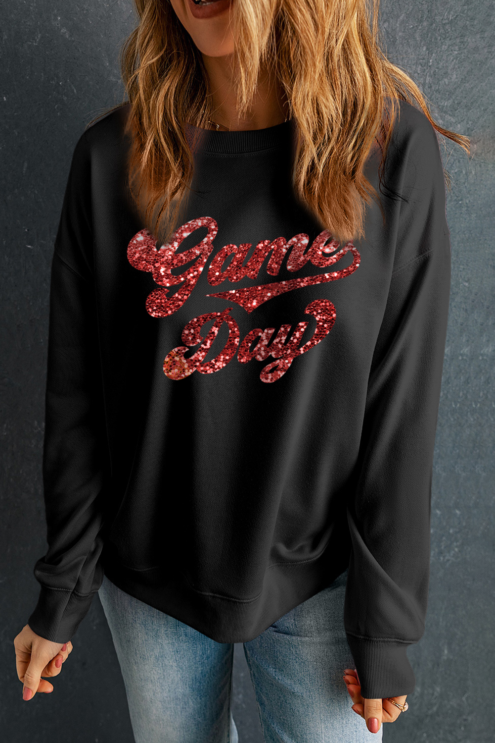 Black Game Day Graphic Pullover Sweatshirt - MAD RUFFI