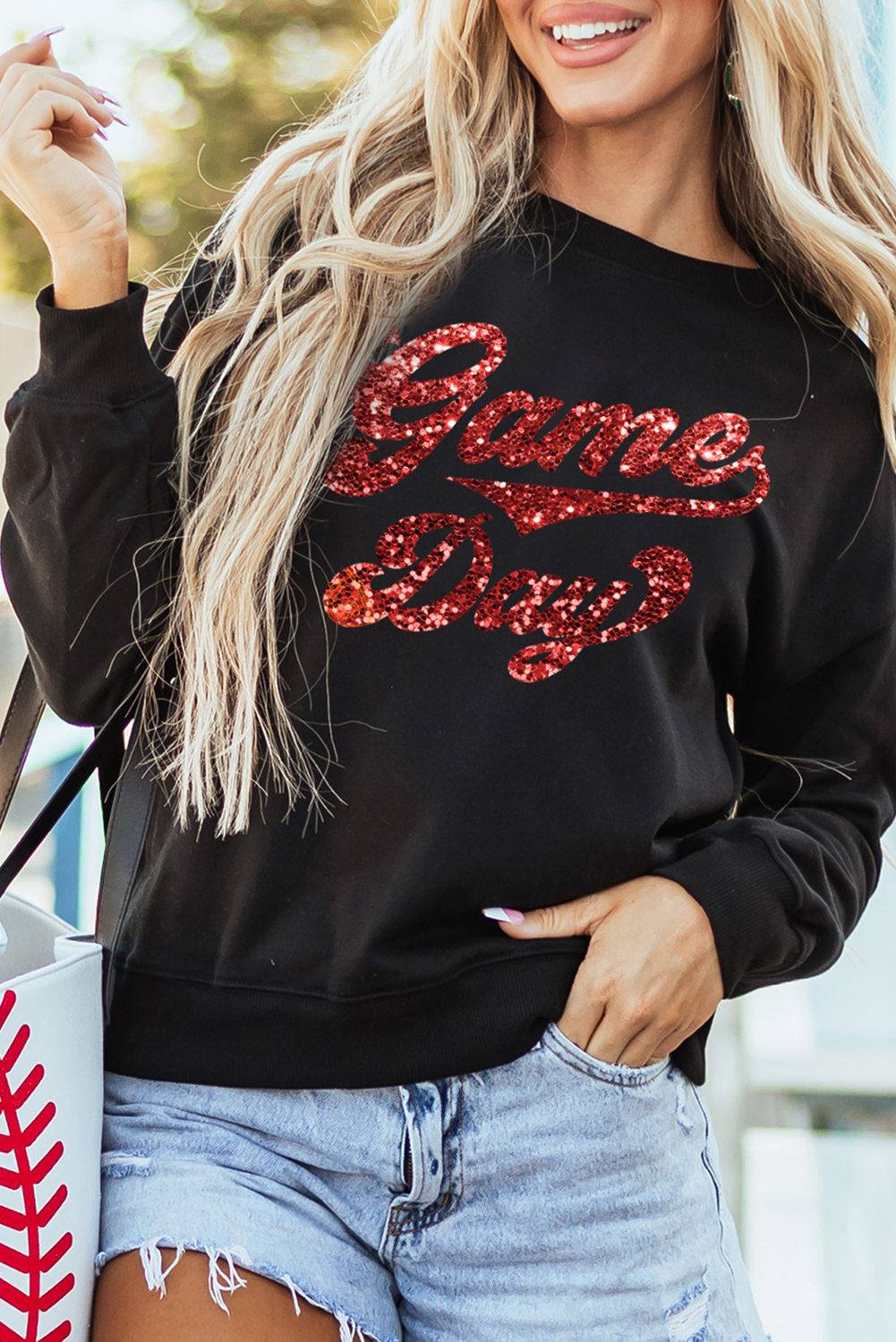 Black Game Day Graphic Pullover Sweatshirt - MAD RUFFI