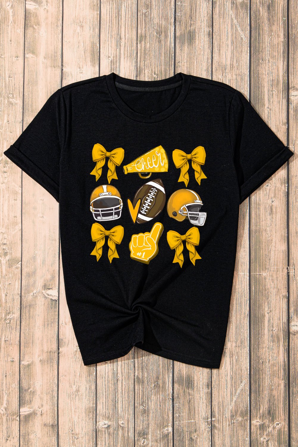 Black Game Day Rugby Bowknot Graphic Tee - MAD RUFFI