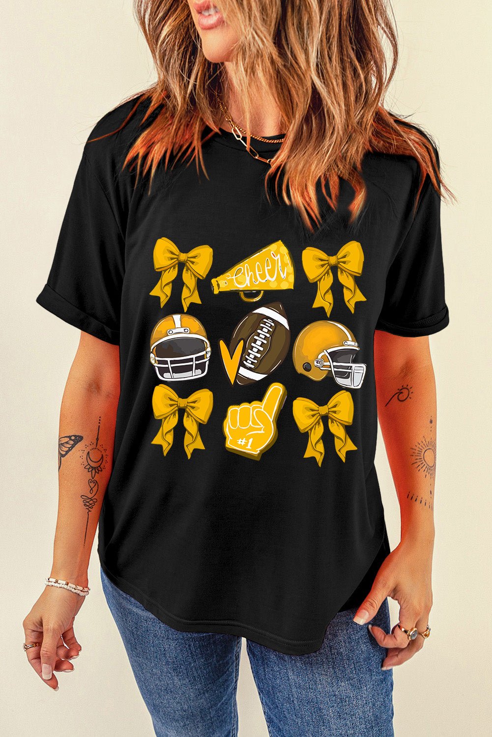 Black Game Day Rugby Bowknot Graphic Tee - MAD RUFFI