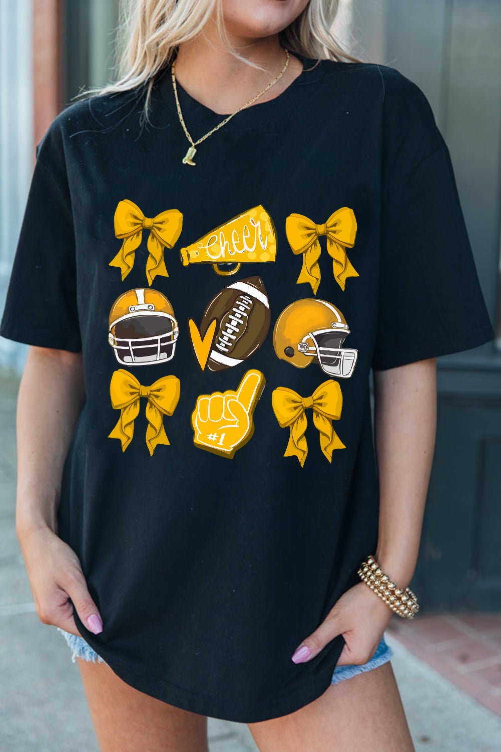 Black Game Day Rugby Bowknot Graphic Tee - MAD RUFFI
