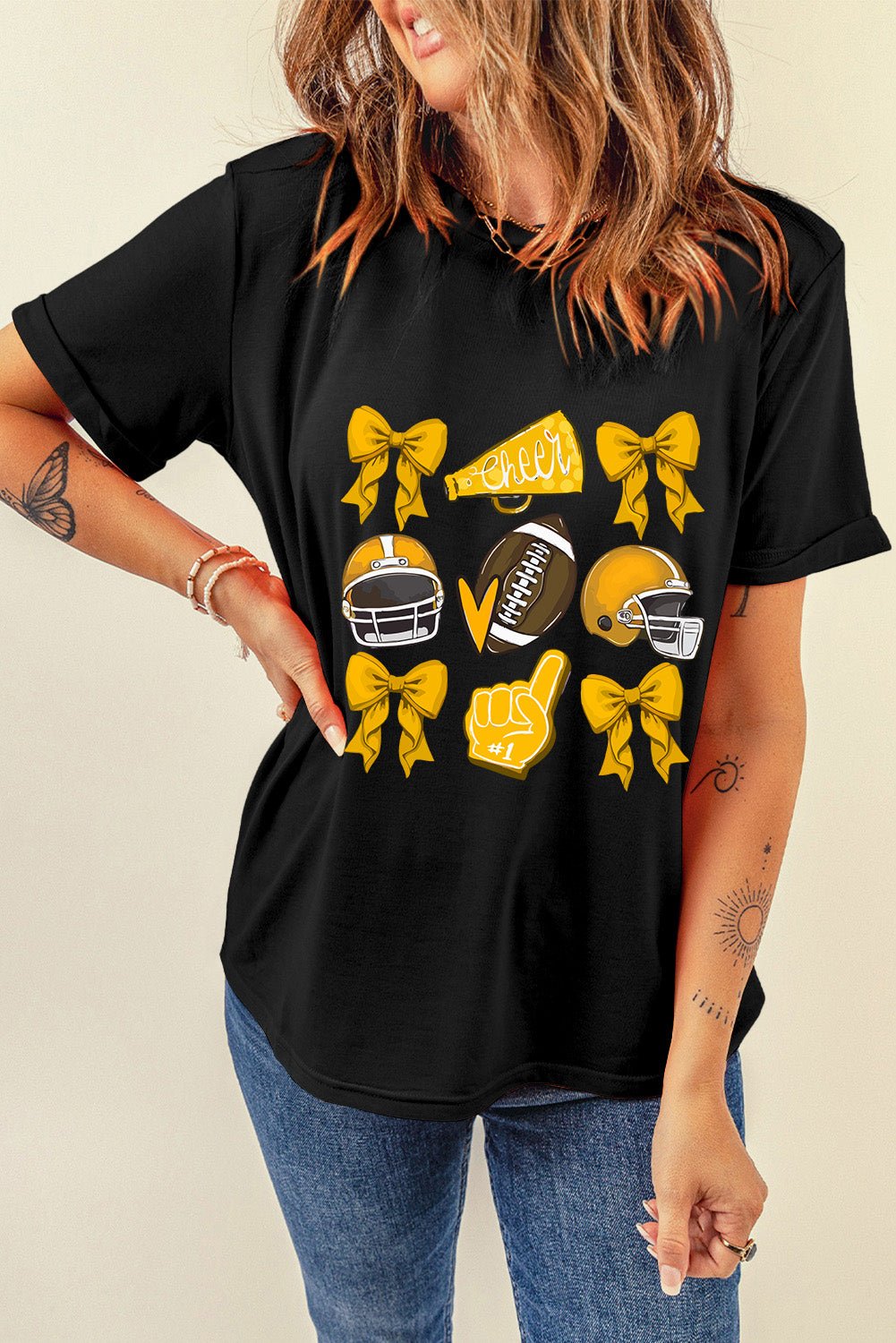 Black Game Day Rugby Bowknot Graphic Tee - MAD RUFFI
