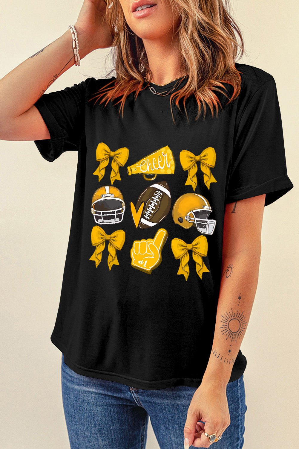 Black Game Day Rugby Bowknot Graphic Tee - MAD RUFFI