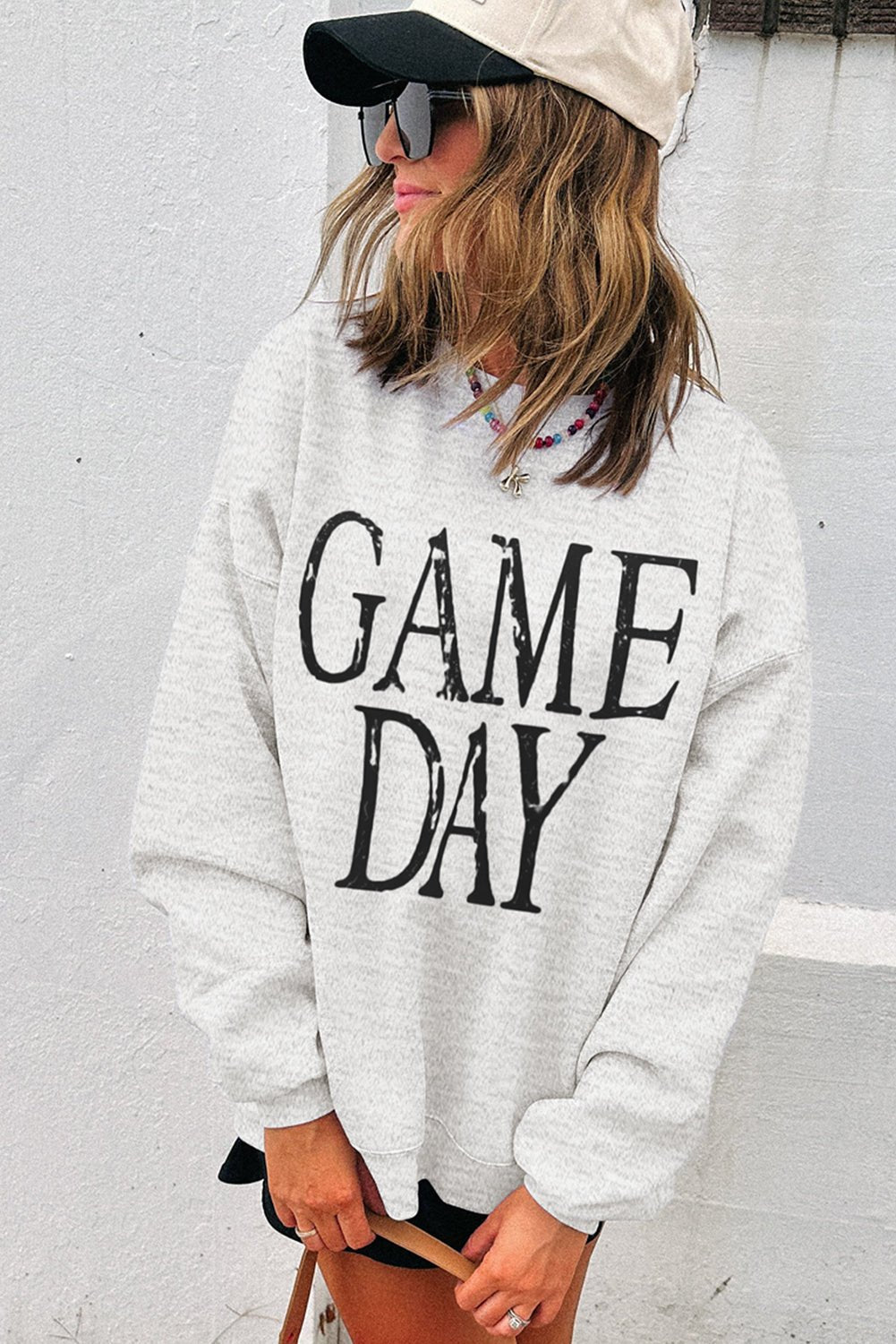 Black GAME DAY Vintage Washed Letter Graphic Baggy Sweatshirt - MAD RUFFI