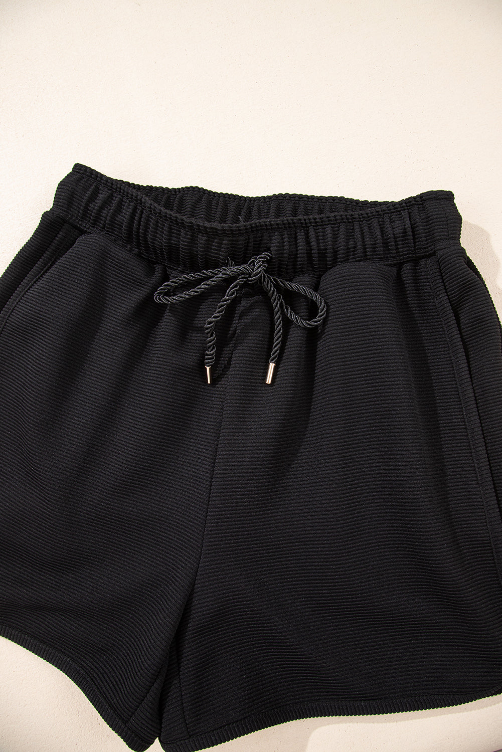 Black Half Zip Kangaroo Pocket Top Drawstring Shorts Set - MAD RUFFI