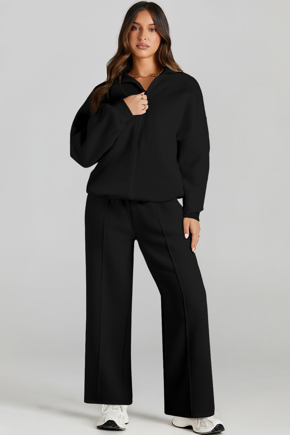 Black Half Zip Sweatshirt and Pants Set - MAD RUFFI