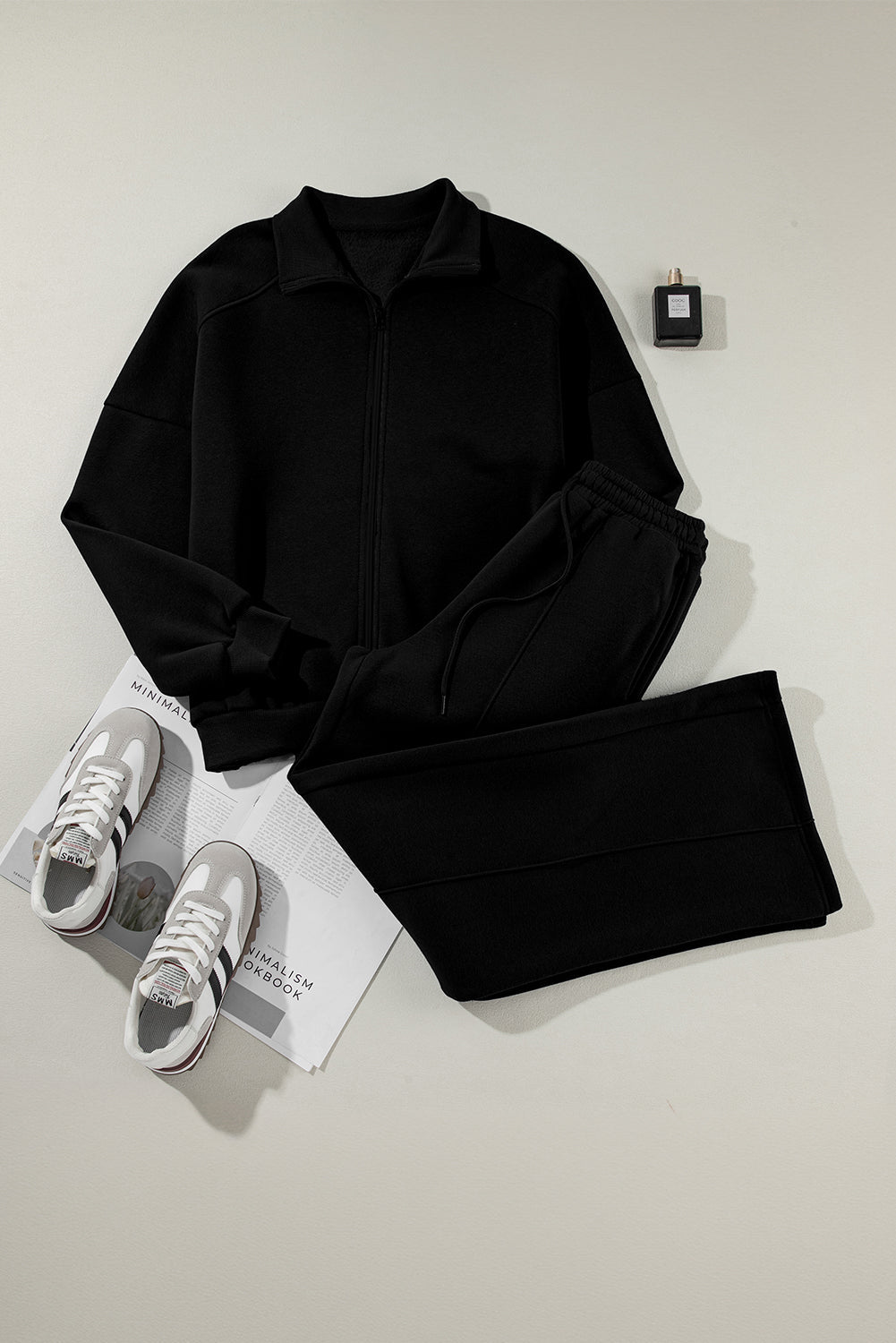 Black Half Zip Sweatshirt and Pants Set - MAD RUFFI
