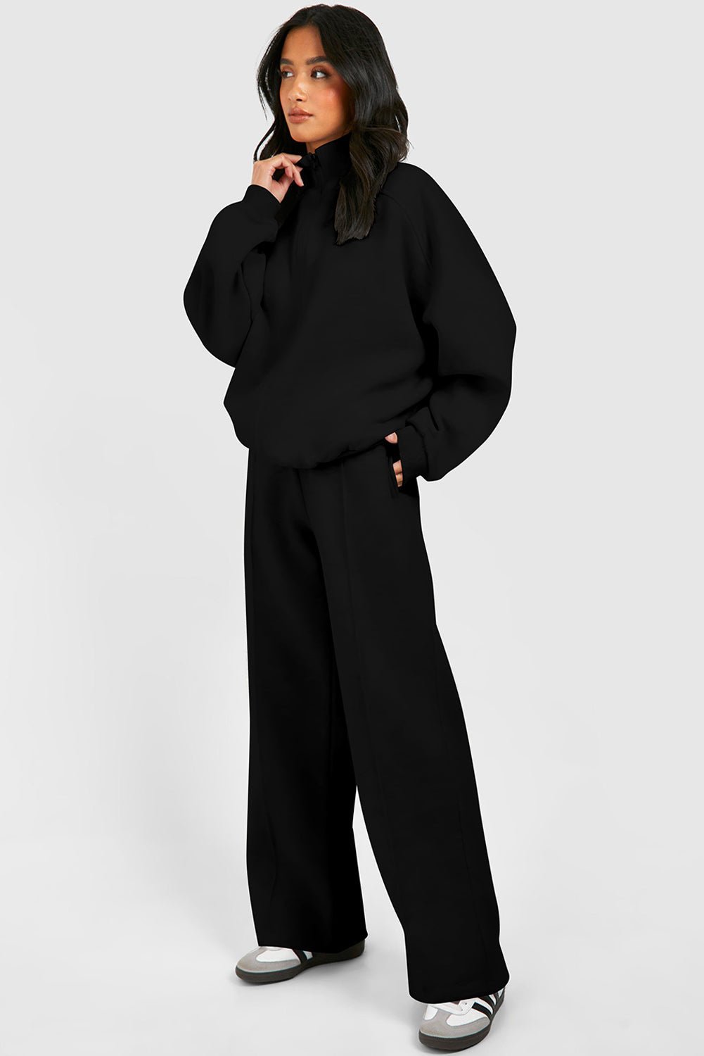 Black Half Zip Sweatshirt and Pants Set - MAD RUFFI