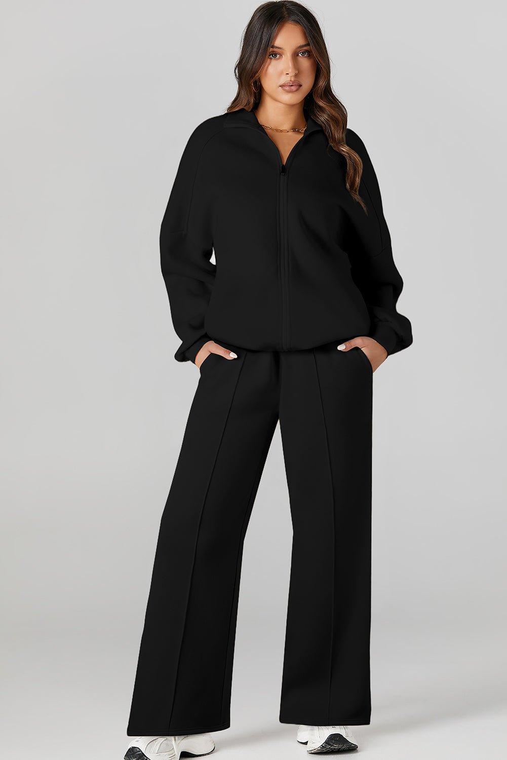 Black Half Zip Sweatshirt and Pants Set - MAD RUFFI