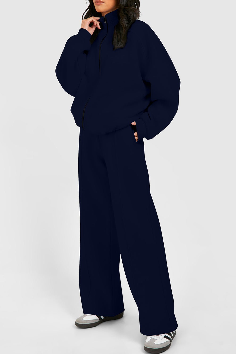 Black Half Zip Sweatshirt and Pants Set - MAD RUFFI