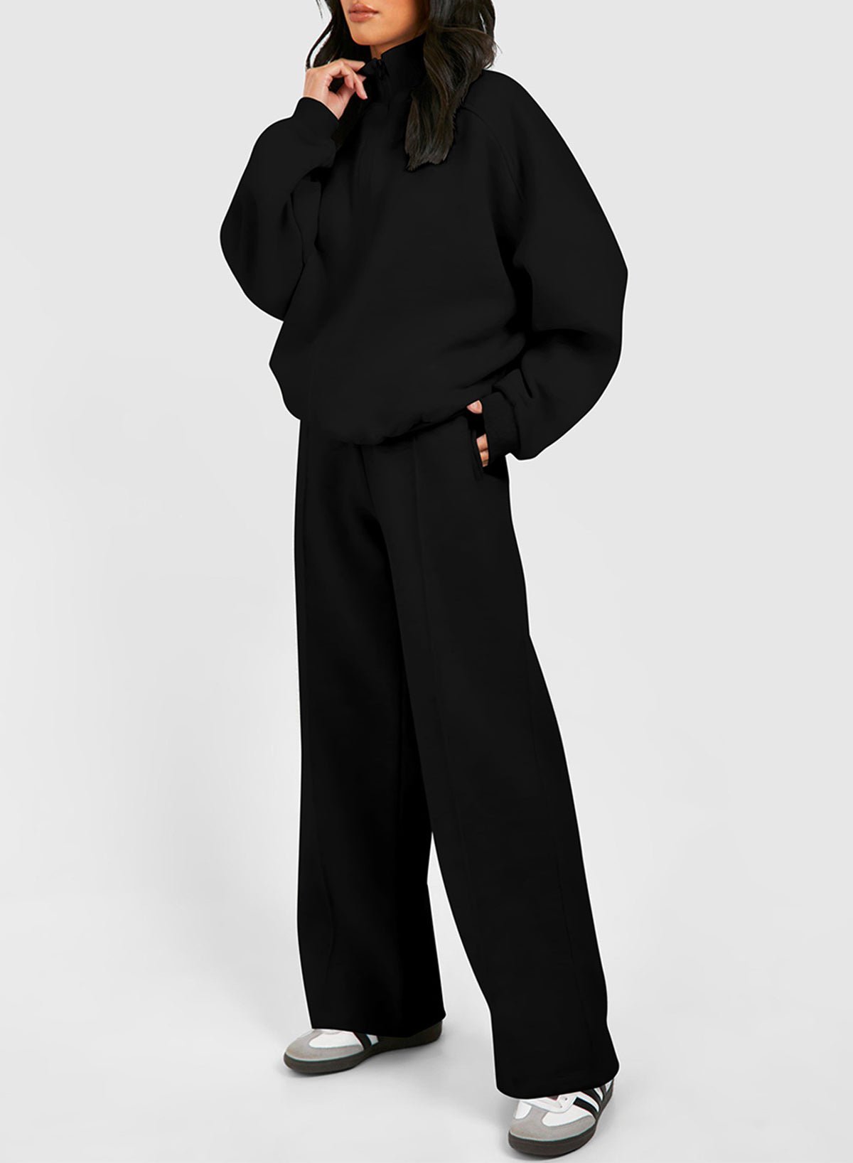 Black Half Zip Sweatshirt and Pants Set - MAD RUFFI