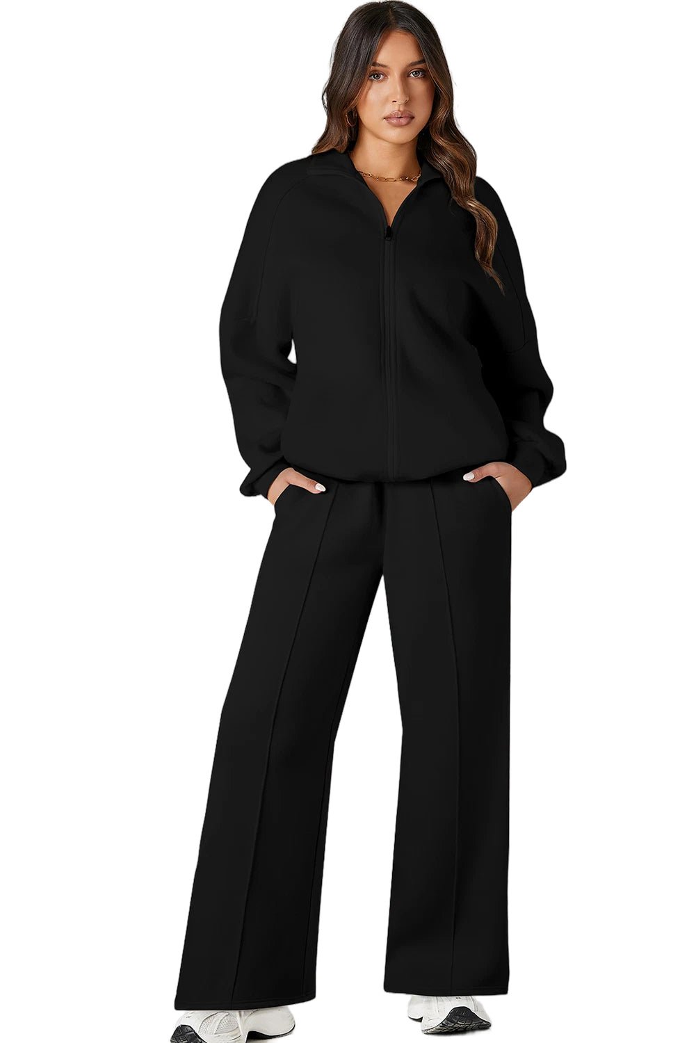Black Half Zip Sweatshirt and Pants Set - MAD RUFFI