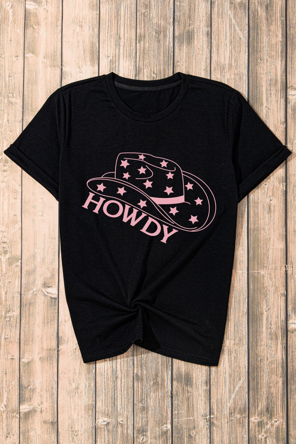 Black Hat Shape & Star HOWDY Graphic T Shirt - MAD RUFFI